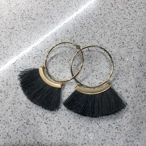 Grey and gold tassel hoops